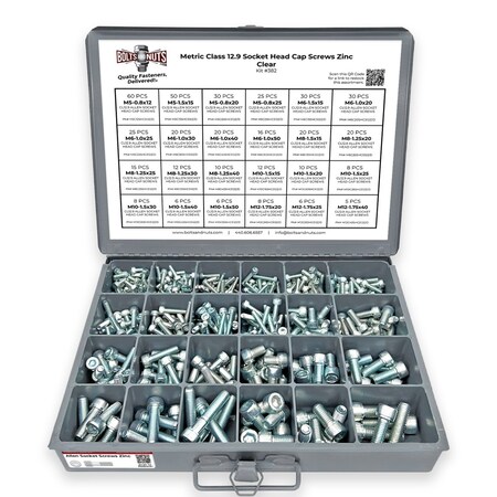 Boltsandnuts.Com Metric CL12.9 Socket Head Cap Screws Zinc Clear Coarse Thread - 453 pcs Assortment Kit #382